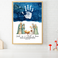 Christian Nativity Handprint Craft Printable | Starry Night Nativity Keepsake | Unto Us a Child Is Born Christmas Craft | Isaiah 9:6 Activity