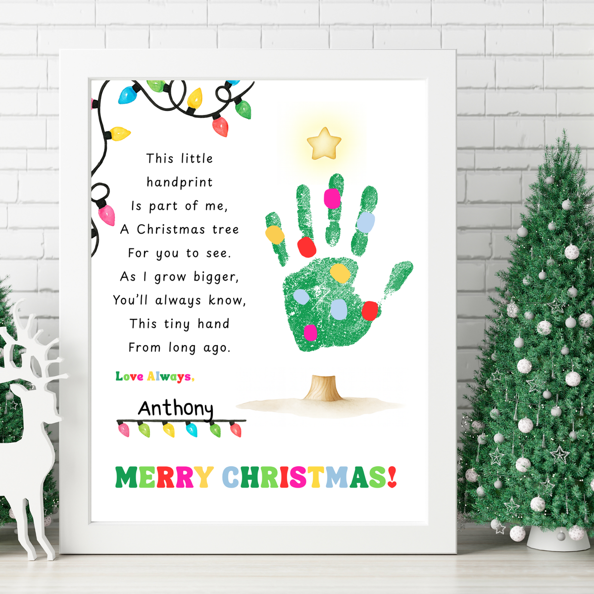 Christmas Tree Poem Handprint Craft Printable | Christmas Lights Handprint Keepsake | Preschool Christmas Activity | Kids Holiday Craft