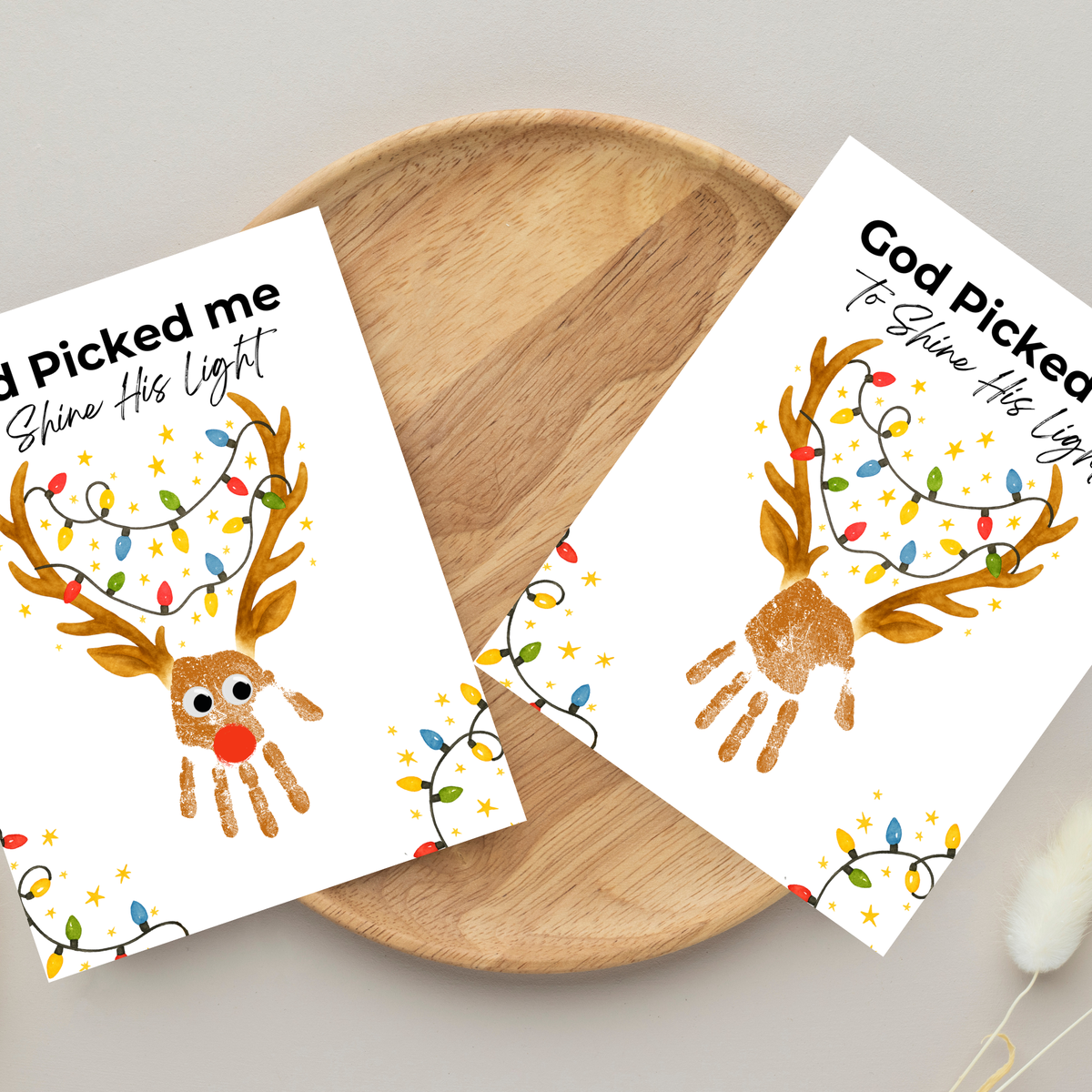 Christian Reindeer Handprint Craft Printable | God Picked Me to Shine His Light | Christmas Handprint Keepsake | Faith Christmas Craft | Sunday School Activity