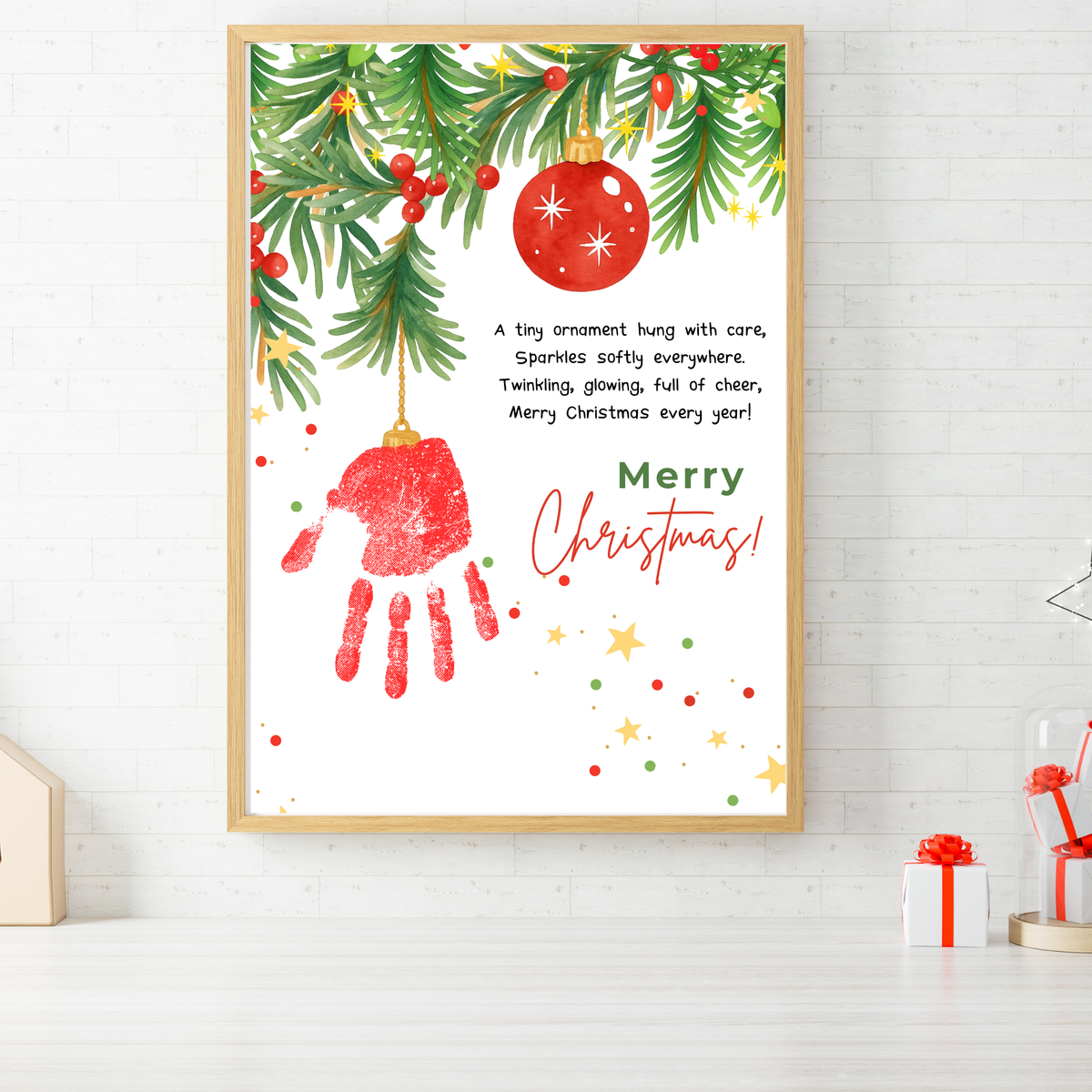 Christmas Ornament Handprint Craft Printable | Merry Christmas Keepsake | Preschool Christmas Handprint Activity | Holiday Classroom Craft