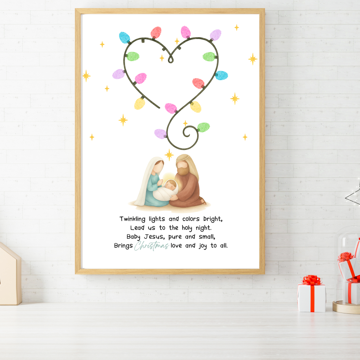 Christian Christmas Fingerprint Lights Craft | Baby Jesus Nativity Printable | Preschool Christmas Keepsake | Sunday School Fingerprint Activity