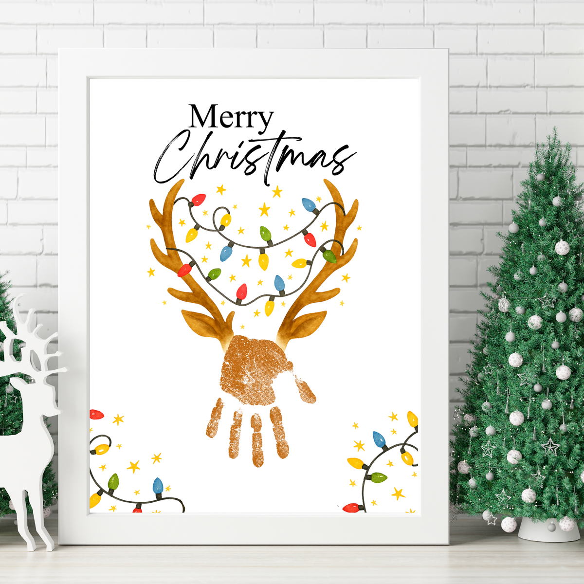 Merry Christmas Reindeer Handprint Craft Printable | Reindeer Keepsake | Christmas Handprint Activity | Preschool Christmas Craft | Holiday Handprint Art