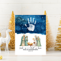 Christian Nativity Handprint Craft Printable | Starry Night Nativity Keepsake | Unto Us a Child Is Born Christmas Craft | Isaiah 9:6 Activity