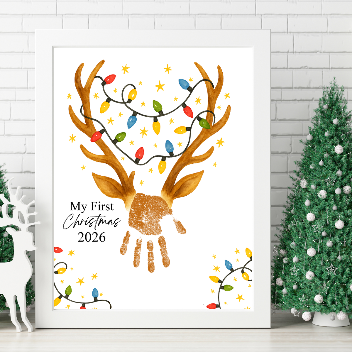 My First Christmas Reindeer Handprint Craft Printable | Baby's First Christmas Keepsake | Christmas Handprint Art | Reindeer Christmas Craft | Holiday Activity