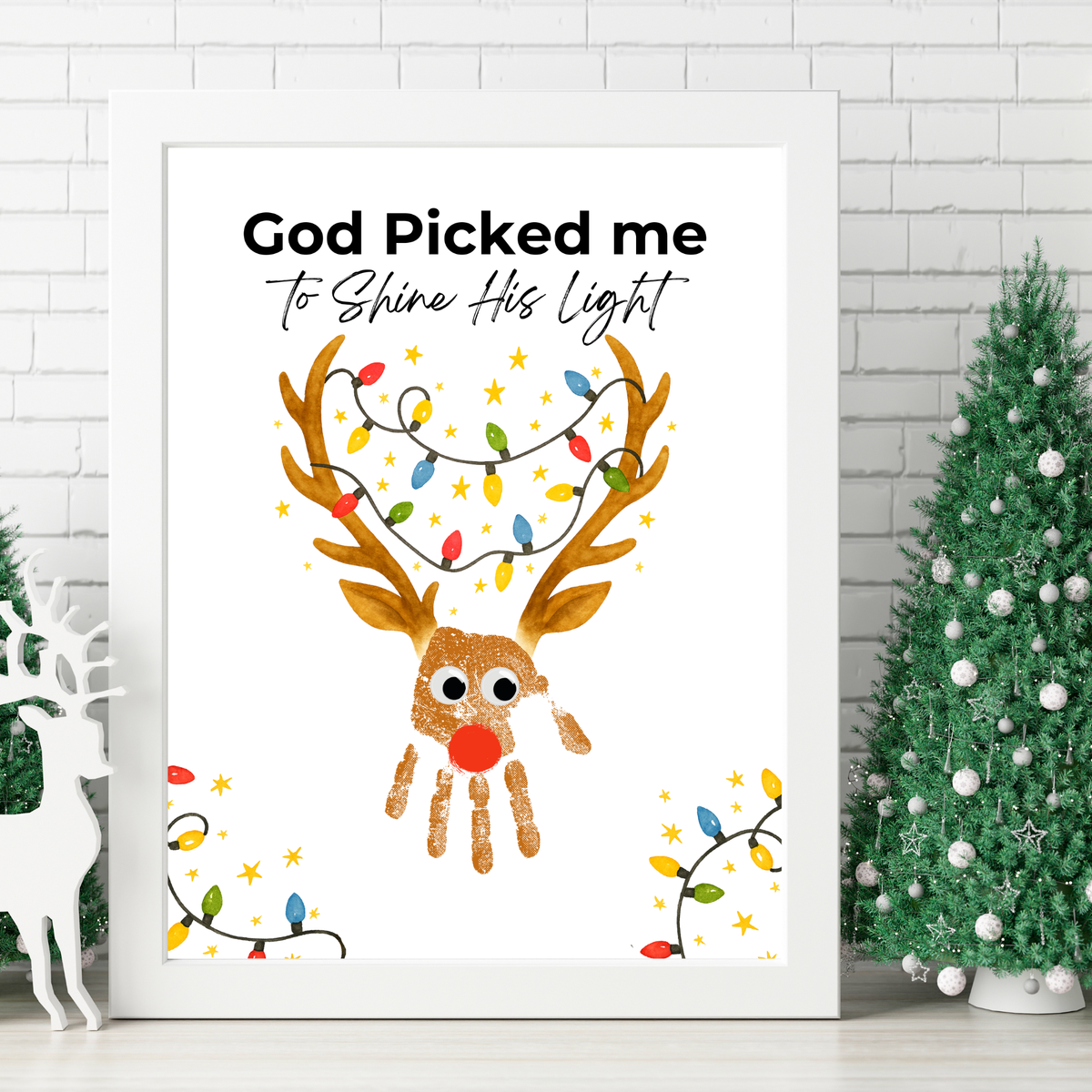 Christian Reindeer Handprint Craft Printable | God Picked Me to Shine His Light | Christmas Handprint Keepsake | Faith Christmas Craft | Sunday School Activity