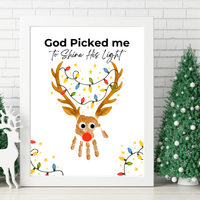 Christian Reindeer Handprint Craft Printable | God Picked Me to Shine His Light | Christmas Handprint Keepsake | Faith Christmas Craft | Sunday School Activity