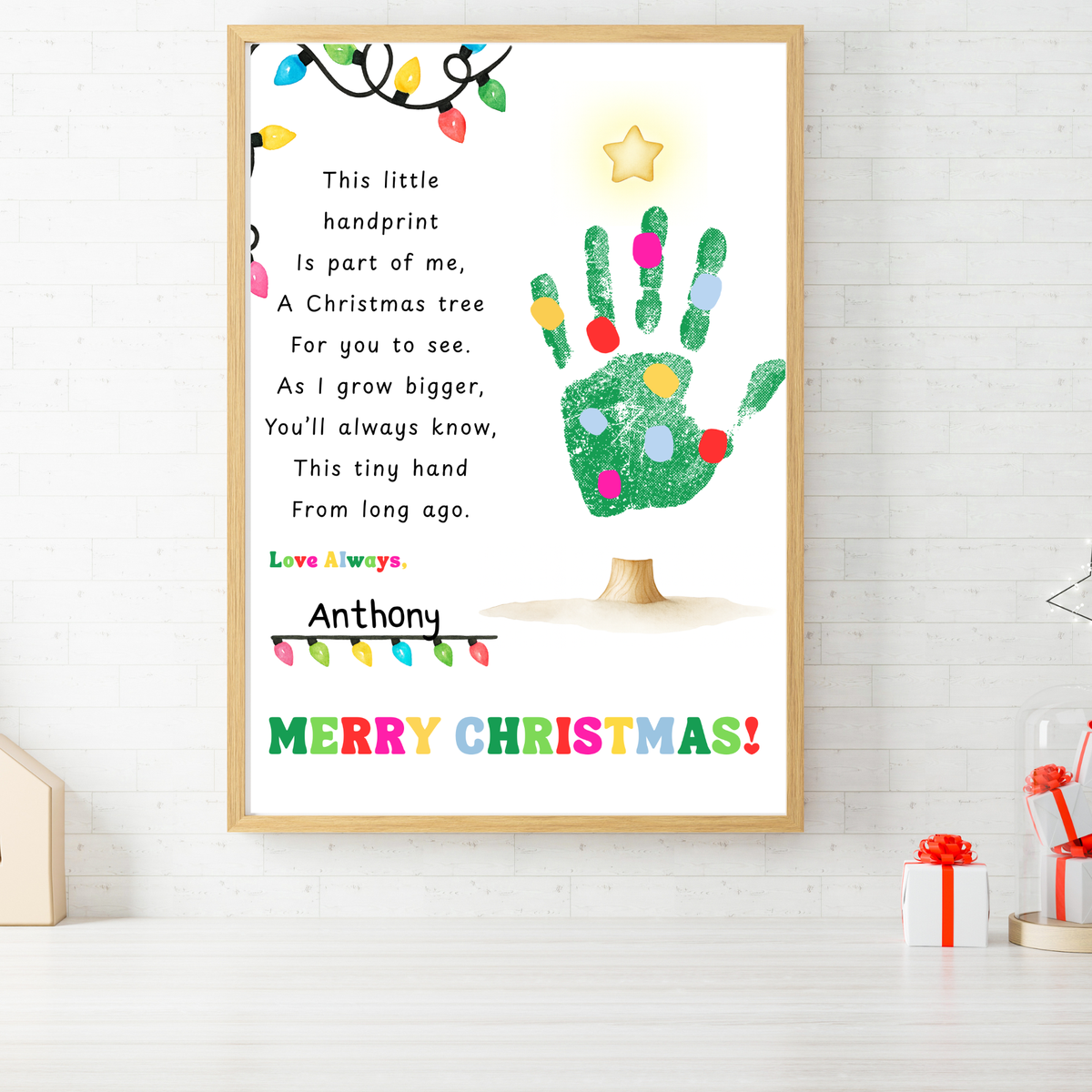 Christmas Tree Poem Handprint Craft Printable | Christmas Lights Handprint Keepsake | Preschool Christmas Activity | Kids Holiday Craft