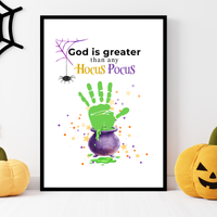 God Is Greater Than Any Hocus Pocus Halloween Handprint Craft | Christian Halloween Printable | Faith-Based Preschool Keepsake | Church Activity
