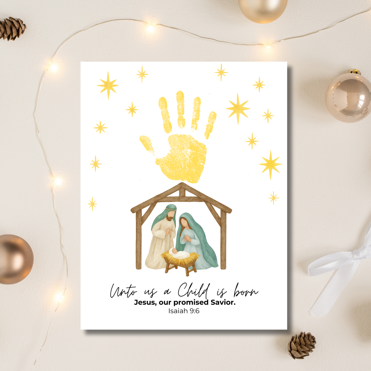 Unto Us a Child Is Born Handprint Craft | Christian Nativity Printable | Christmas Bible Keepsake | Preschool Jesus Birth Activity