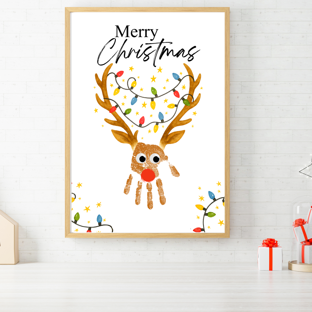 Merry Christmas Reindeer Handprint Craft Printable | Reindeer Keepsake | Christmas Handprint Activity | Preschool Christmas Craft | Holiday Handprint Art