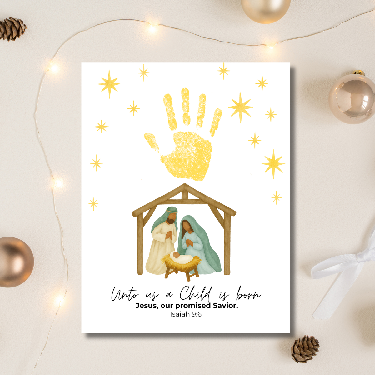 Diverse Nativity Handprint Craft Printable | Inclusive Christian Christmas Keepsake | Unto Us a Child Is Born Handprint Activity | Isaiah 9:6 Craft