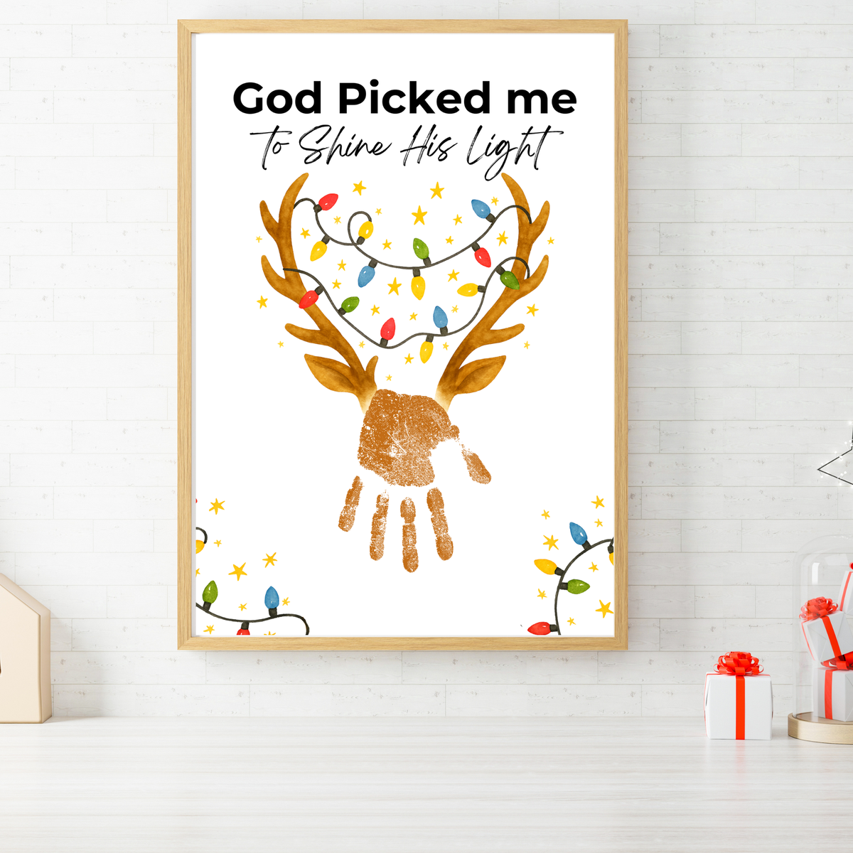 Christian Reindeer Handprint Craft Printable | God Picked Me to Shine His Light | Christmas Handprint Keepsake | Faith Christmas Craft | Sunday School Activity