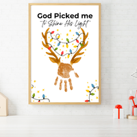 Christian Reindeer Handprint Craft Printable | God Picked Me to Shine His Light | Christmas Handprint Keepsake | Faith Christmas Craft | Sunday School Activity