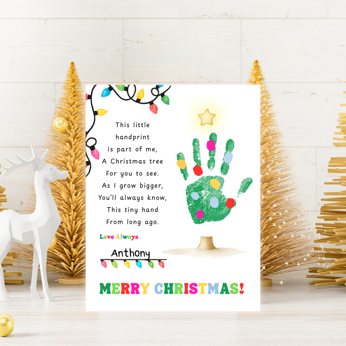 Christmas Tree Poem Handprint Craft Printable | Christmas Lights Handprint Keepsake | Preschool Christmas Activity | Kids Holiday Craft