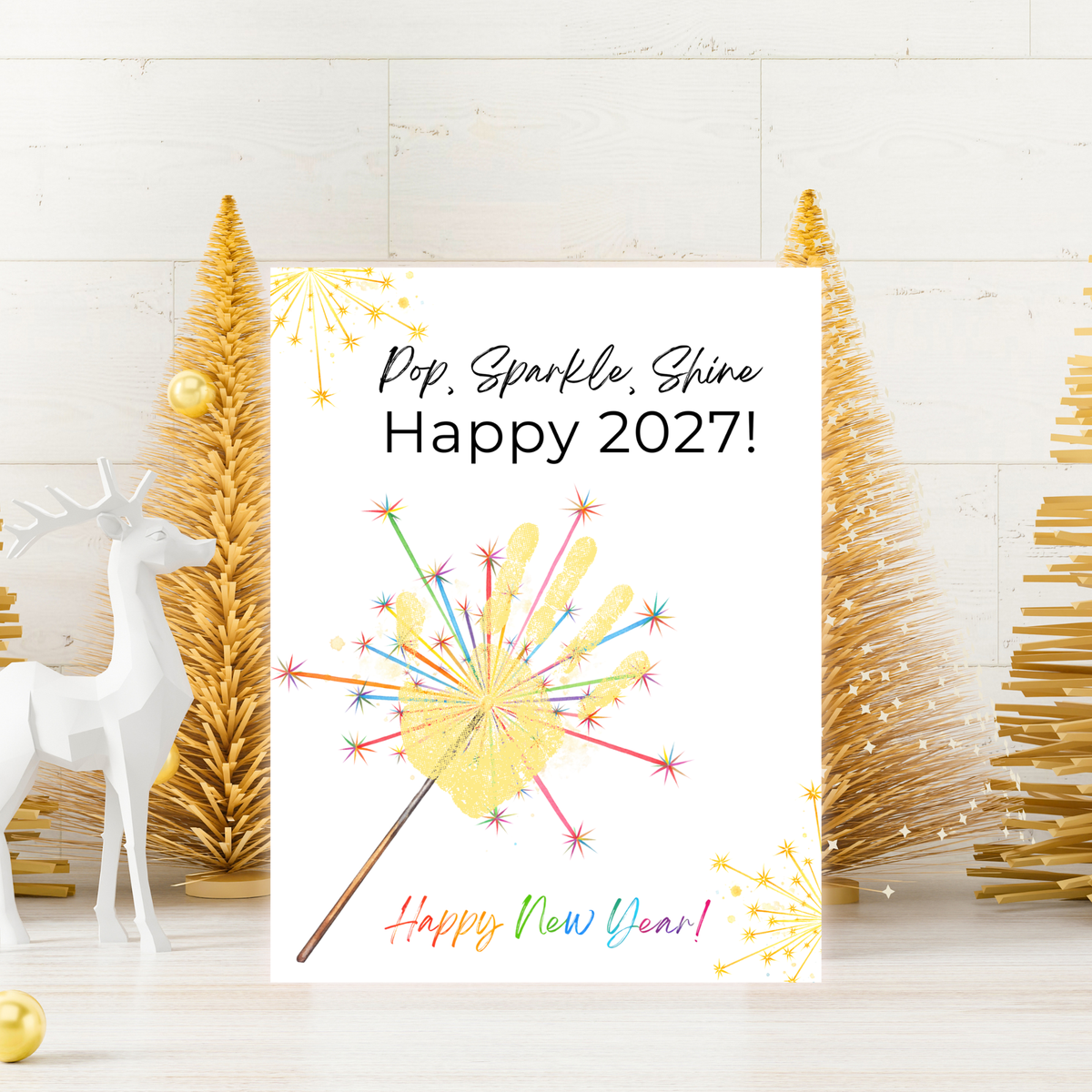 Pop, Sparkle, Shine Happy 2027 Handprint Craft Printable | New Year's Eve Handprint Keepsake | Preschool New Year Activity | 2027 Kids Craft