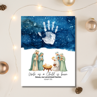 Christian Nativity Handprint Craft Printable | Starry Night Nativity Keepsake | Unto Us a Child Is Born Christmas Craft | Isaiah 9:6 Activity