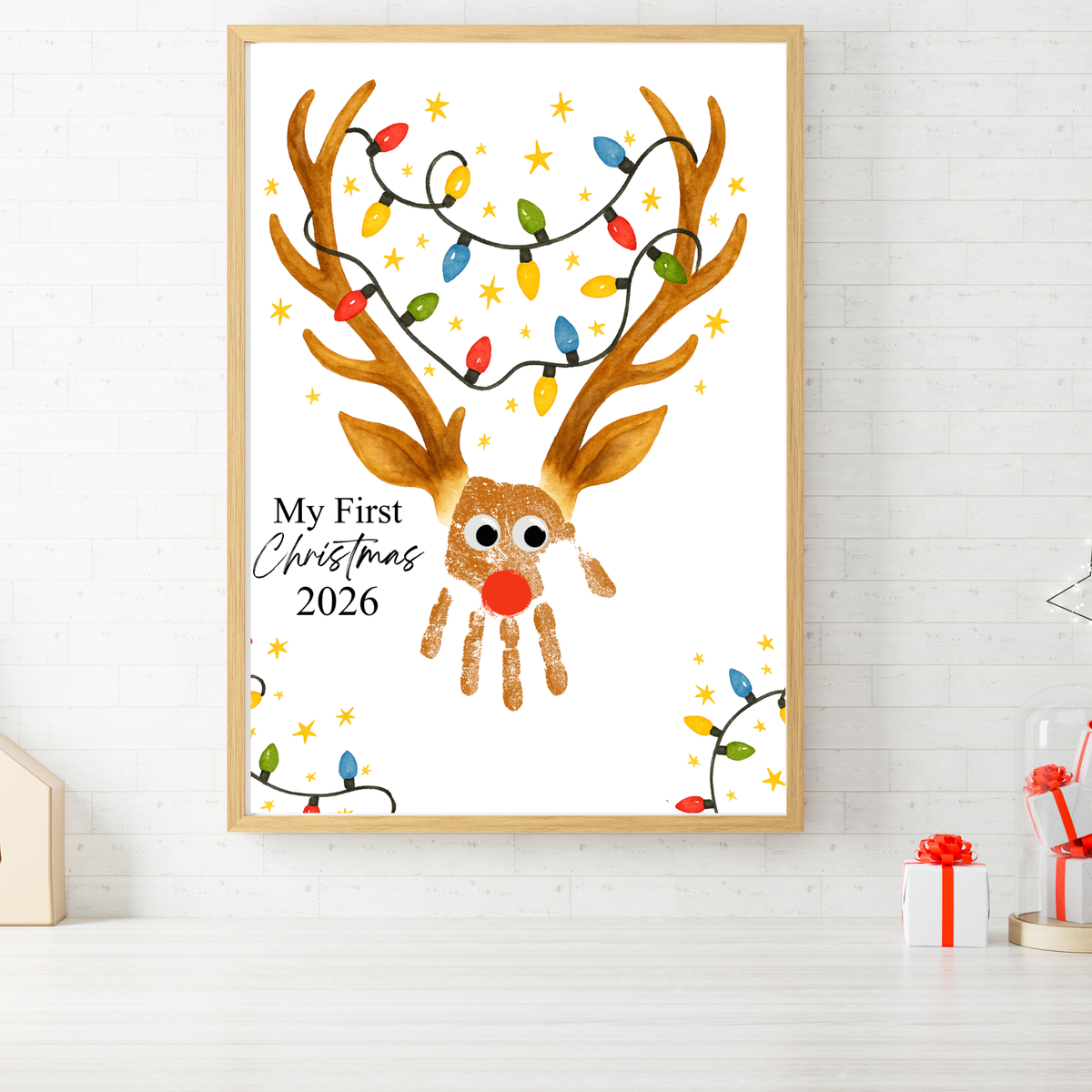 My First Christmas Reindeer Handprint Craft Printable | Baby's First Christmas Keepsake | Christmas Handprint Art | Reindeer Christmas Craft | Holiday Activity