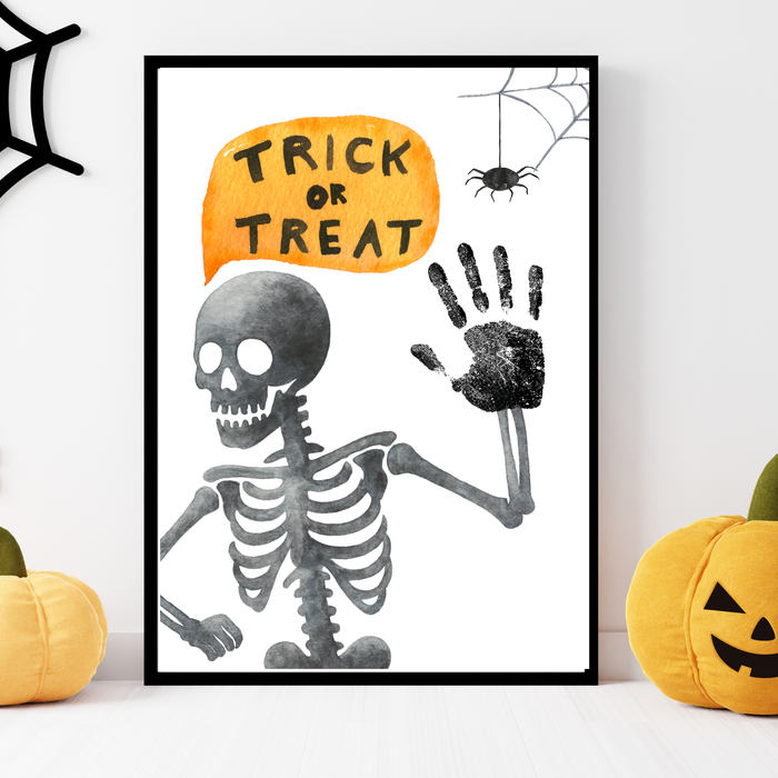 Trick or Treat Skeleton Handprint Craft Printable | Halloween Handprint Keepsake for Kids | Preschool Halloween Activity | Daycare & Classroom Craft