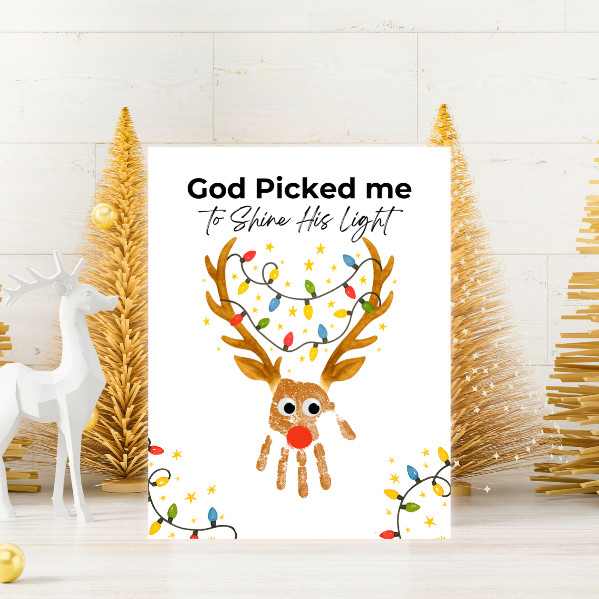 Christian Reindeer Handprint Craft Printable | God Picked Me to Shine His Light | Christmas Handprint Keepsake | Faith Christmas Craft | Sunday School Activity