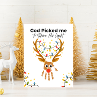 Christian Reindeer Handprint Craft Printable | God Picked Me to Shine His Light | Christmas Handprint Keepsake | Faith Christmas Craft | Sunday School Activity