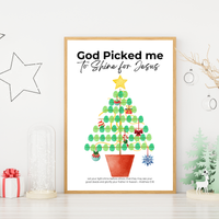 God Picked Me to Shine for Jesus Fingerprint Christmas Tree Craft Printable | Christian Christmas Fingerprint Activity | Faith-Based Kids Christmas Keepsake