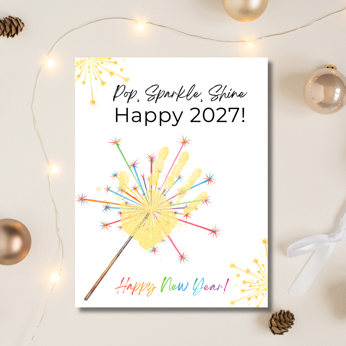 Pop, Sparkle, Shine Happy 2027 Handprint Craft Printable | New Year's Eve Handprint Keepsake | Preschool New Year Activity | 2027 Kids Craft