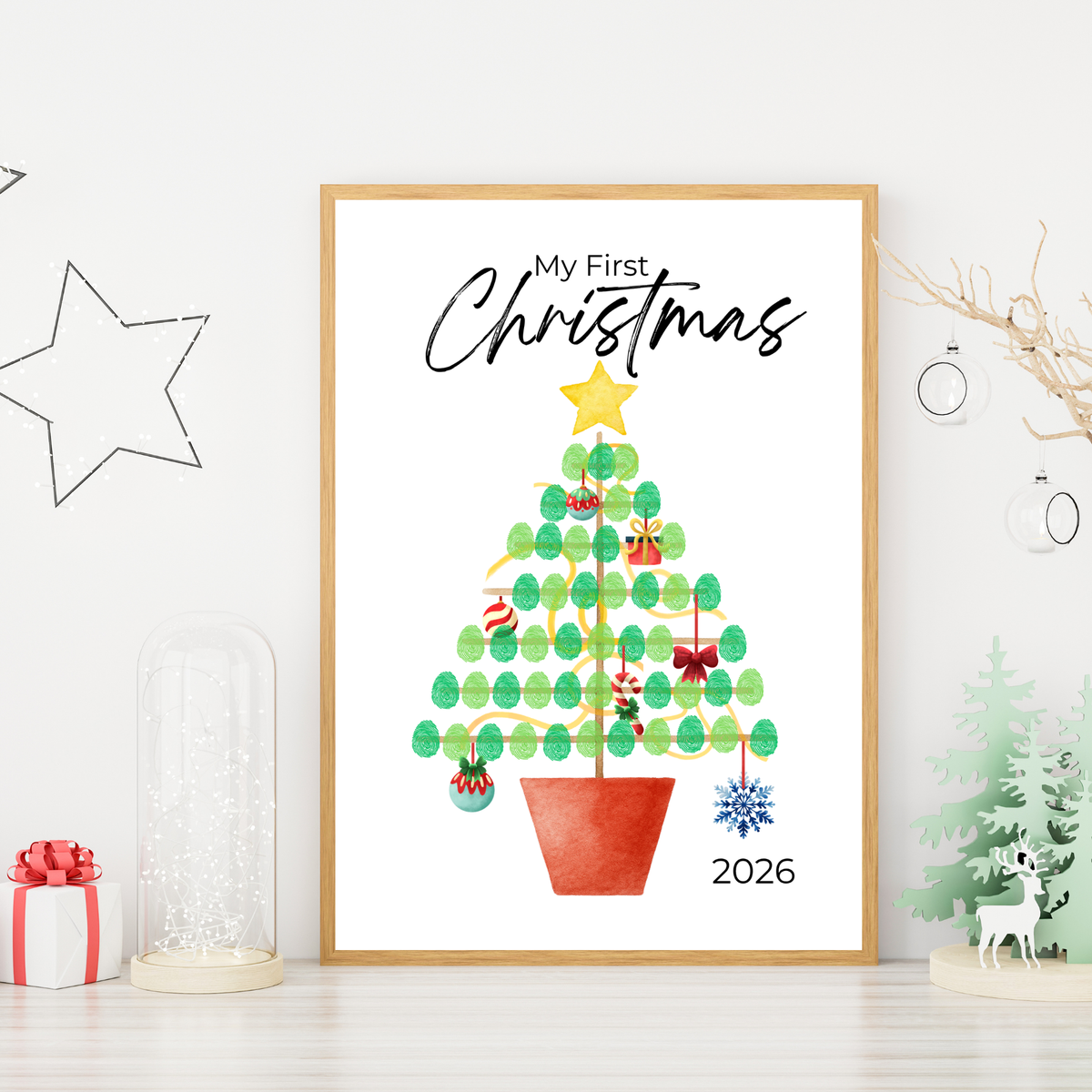 My First Christmas Fingerprint Tree Craft Printable | Baby's First Christmas Keepsake | Christmas Finger Painting Activity | Preschool Holiday Craft