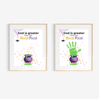 God Is Greater Than Any Hocus Pocus Halloween Handprint Craft | Christian Halloween Printable | Faith-Based Preschool Keepsake | Church Activity