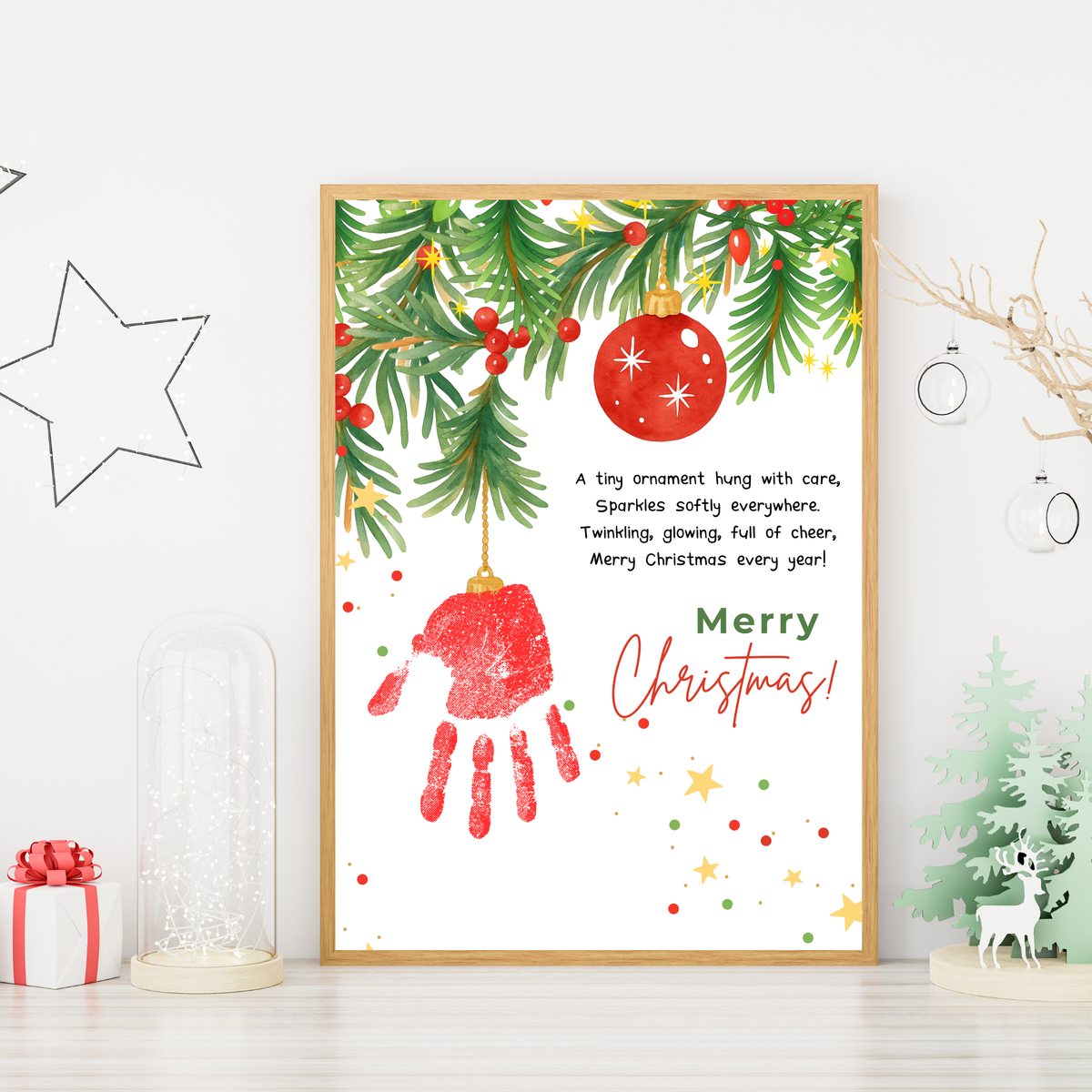 Christmas Ornament Handprint Craft Printable | Merry Christmas Keepsake | Preschool Christmas Handprint Activity | Holiday Classroom Craft