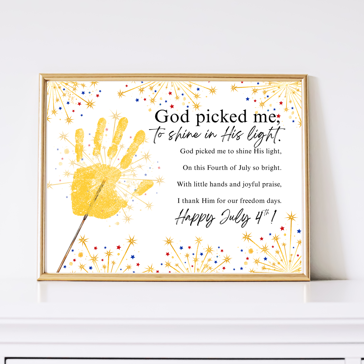 Christian July 4th Handprint Craft Printable | God Picked Me to Shine His Light | Patriotic Kids Keepsake Activity