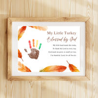 My Little Turkey Blessed by God Handprint Craft Printable | Christian Thanksgiving Keepsake | Preschool Turkey Handprint Activity