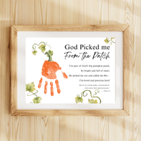 God Picked Me From the Patch Handprint Craft Printable | Christian Pumpkin Keepsake | Fall Bible Activity for Kids