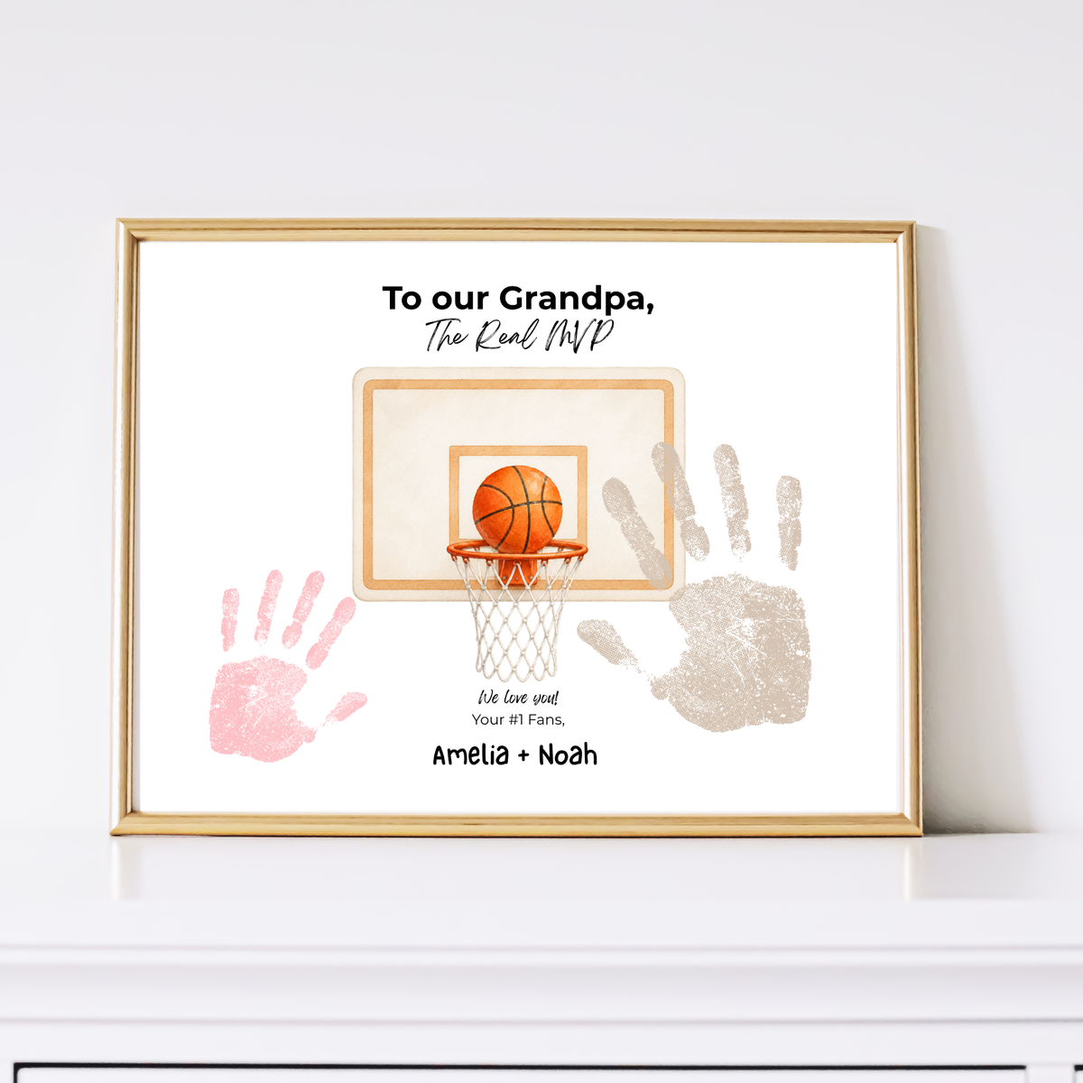 Basketball Handprint Craft for Grandpa, To Our Grandpa The Real MVP Printable, Father’s Day Gift from Grandkids, Sports Grandpa Keepsake