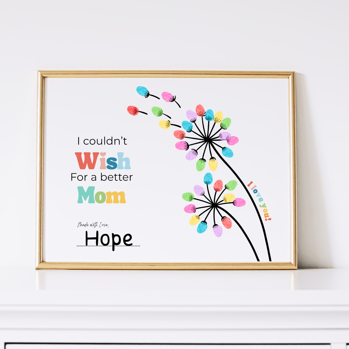 Mother’s Day Fingerprint Craft Printable | I Couldn’t Wish for a Better Mom | Dandelion Keepsake Gift from Kids | Preschool DIY Printable