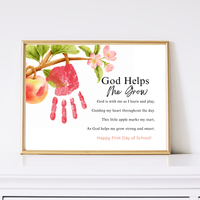 God Helps Me Grow Apple Handprint Craft Printable | Christian First Day of School Keepsake | Faith-Based Back to School Activity