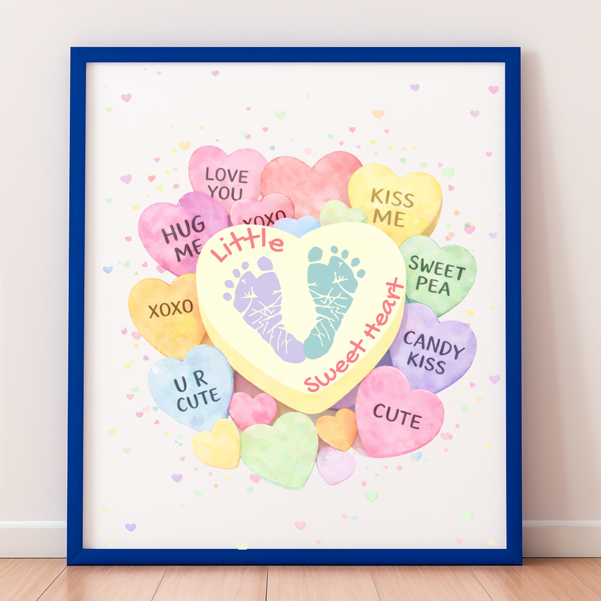 Valentine’s Day Baby Footprint Craft Printable | Sweetheart Keepsake Art | Valentine Candy Heart PDF