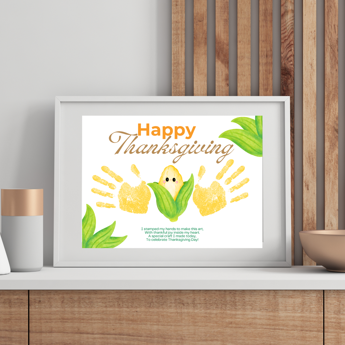 Happy Thanksgiving Corn Handprint Craft Printable, Thanksgiving Keepsake, Baby's First Thanksgiving, Preschool Fall Harvest Activity