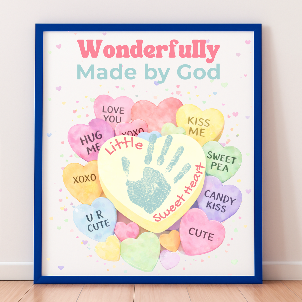 Faith-Based Valentine Heart Candy Handprint Craft Printable | Wonderfully Made by God Keepsake | Psalm 139:14 Valentine PDF