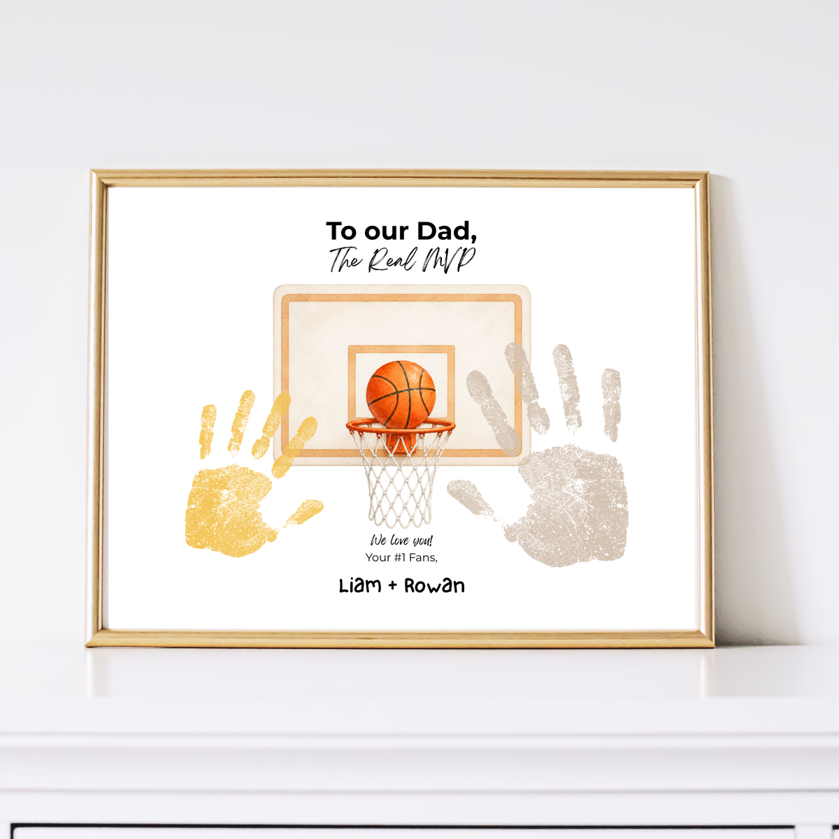 Basketball Handprint Craft for Dad, To Our Dad The Real MVP Printable, Father’s Day Basketball Keepsake from Kids, Sports Dad Gift