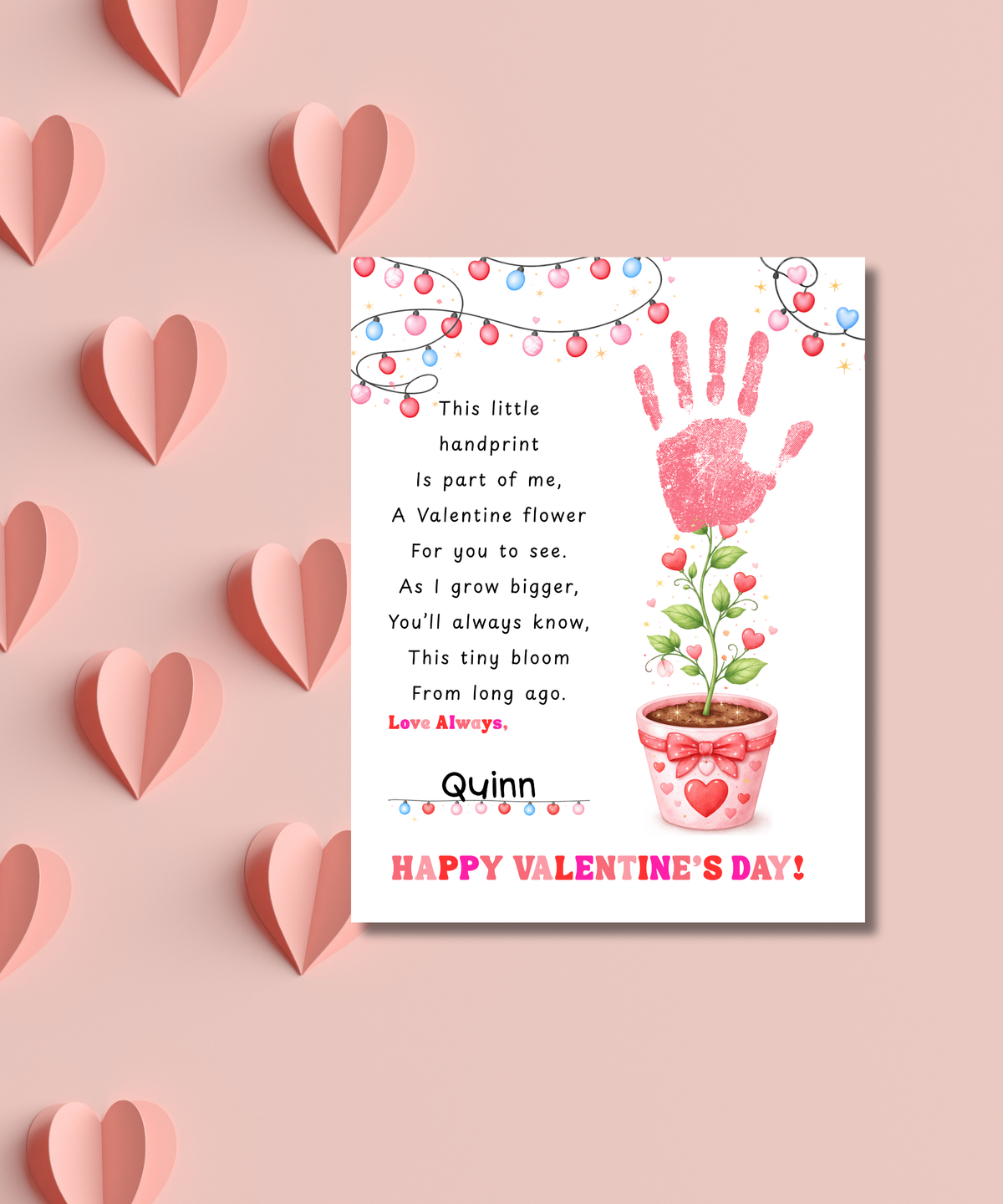 Valentine’s Day Handprint Craft Printable for Kids | Keepsake Art | Valentine Flower Design
