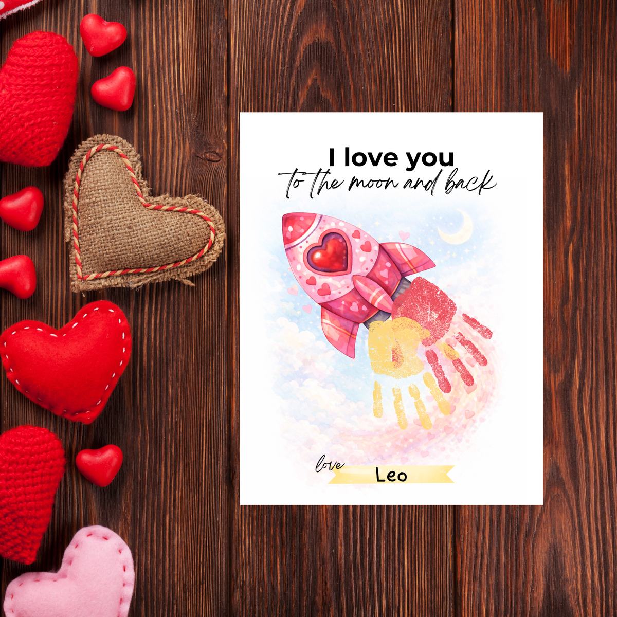 Valentine Rocket Handprint Craft Printable for Kids | “I Love You to the Moon and Back” Keepsake | Valentine Art PDF