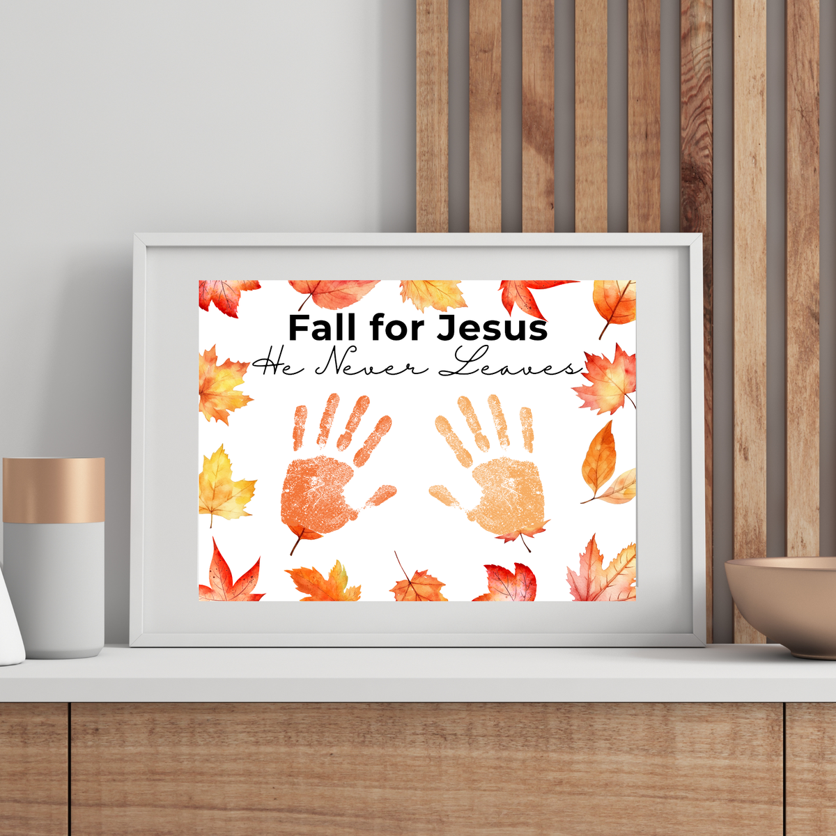 Christian Fall Handprint Craft Printable | Fall for Jesus He Never Leaves | Autumn Bible Keepsake Activity for Kids