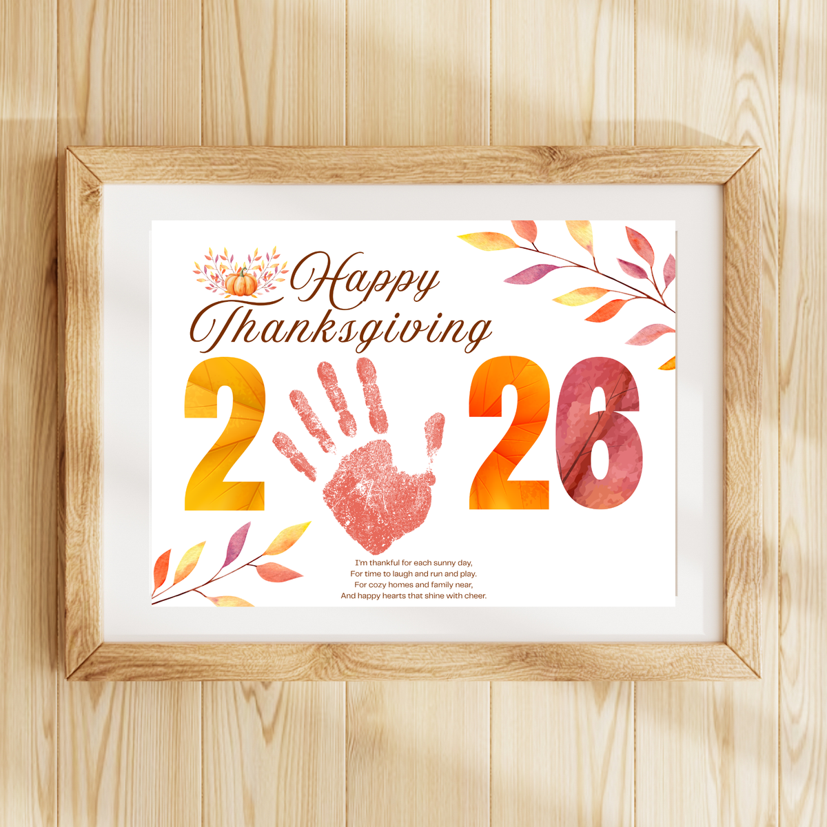 Happy Thanksgiving 2026 Handprint Craft | First Thanksgiving Keepsake Printable
