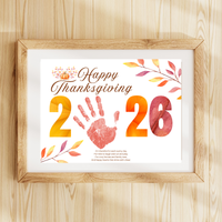 Happy Thanksgiving 2026 Handprint Craft | First Thanksgiving Keepsake Printable