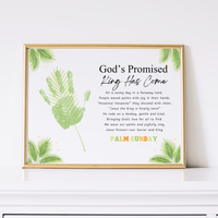 Palm Sunday Poem Handprint Craft Printable | “God’s Promised King Has Come” Christian Kids Activity | Easter Faith-Based Keepsake PDF