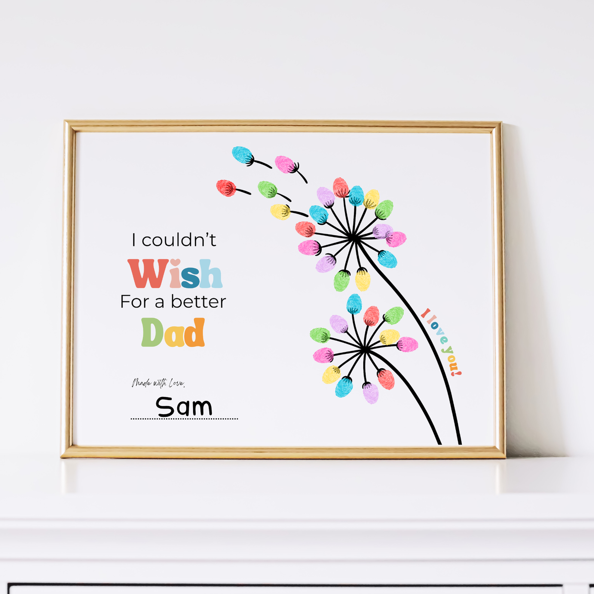 Father’s Day & Dad Birthday Fingerprint Craft Printable | I Couldn’t Wish for a Better Dad | Dandelion Keepsake Gift from Kids | Preschool DIY Printable