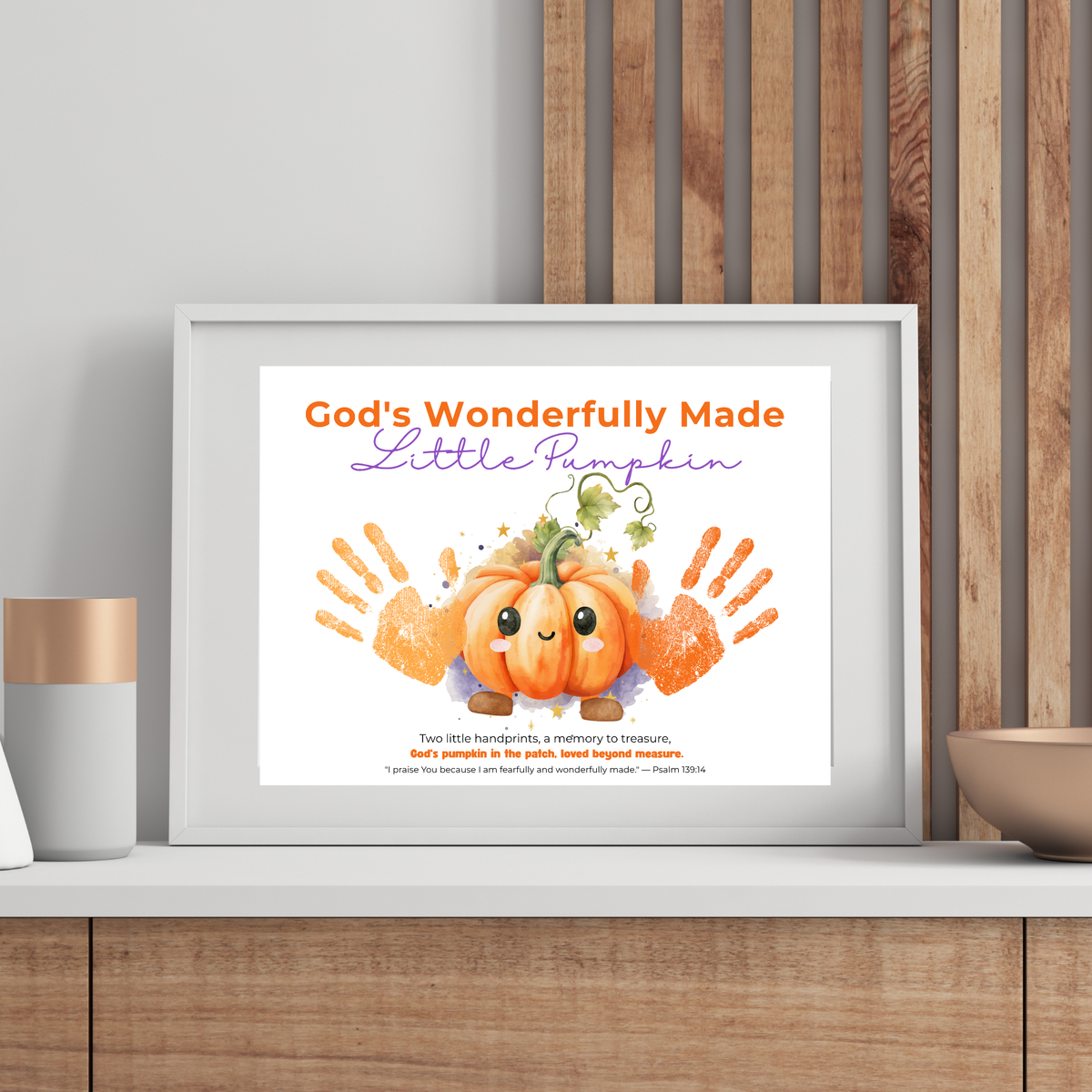 Christian Pumpkin Handprint Craft Printable | God's Wonderfully Made Little Pumpkin | Psalm 139:14 Fall Bible Keepsake for Kids