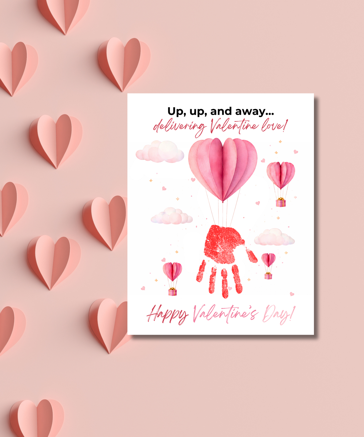 Valentine’s Day Handprint Craft Printable for Kids | Balloon Valentine Keepsake | Valentine Art PDF