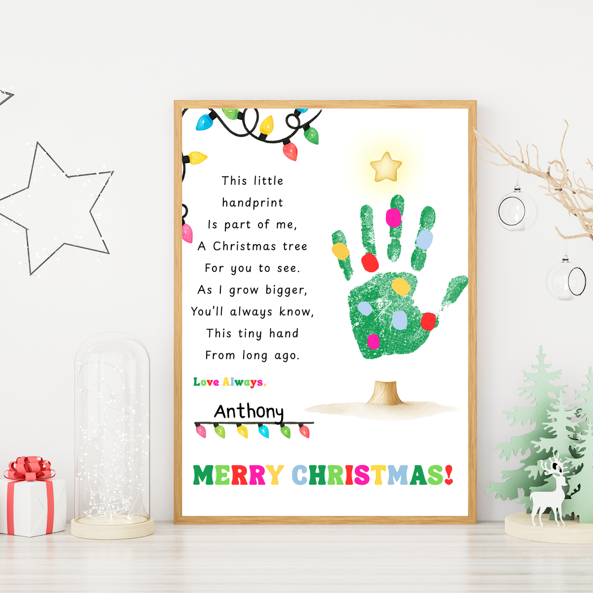 Christmas Tree Poem Handprint Craft Printable | Christmas Lights Handprint Keepsake | Preschool Christmas Activity | Kids Holiday Craft