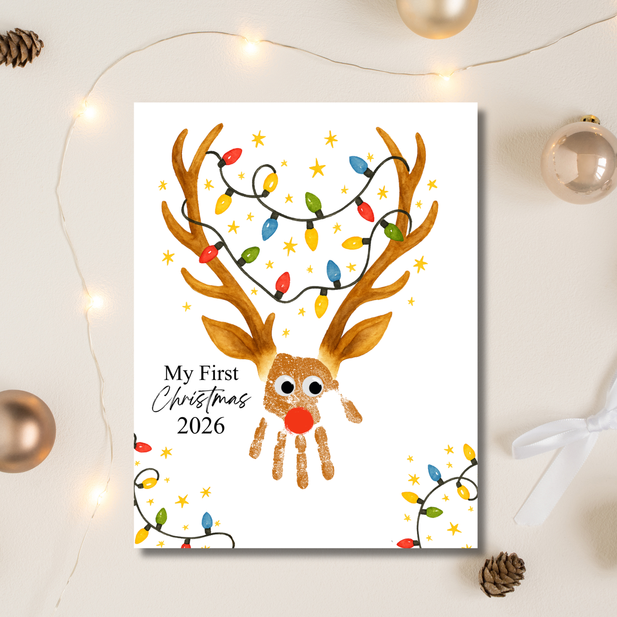My First Christmas Reindeer Handprint Craft Printable | Baby's First Christmas Keepsake | Christmas Handprint Art | Reindeer Christmas Craft | Holiday Activity